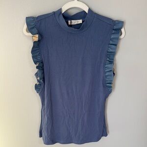 NWT Sodom Rose Boutique Blue Ruffled Ribbed Tank Top / Size M